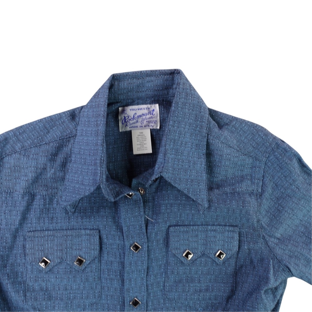 Rockmount Ranch Wear Western Shirt Womens Small Blue Diamond Snap Dobby 7306